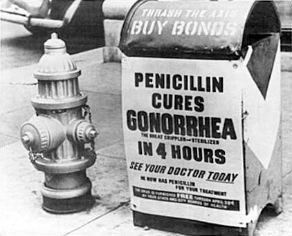 Plakat z napisem Penicillin cures gonorrhea in four hours